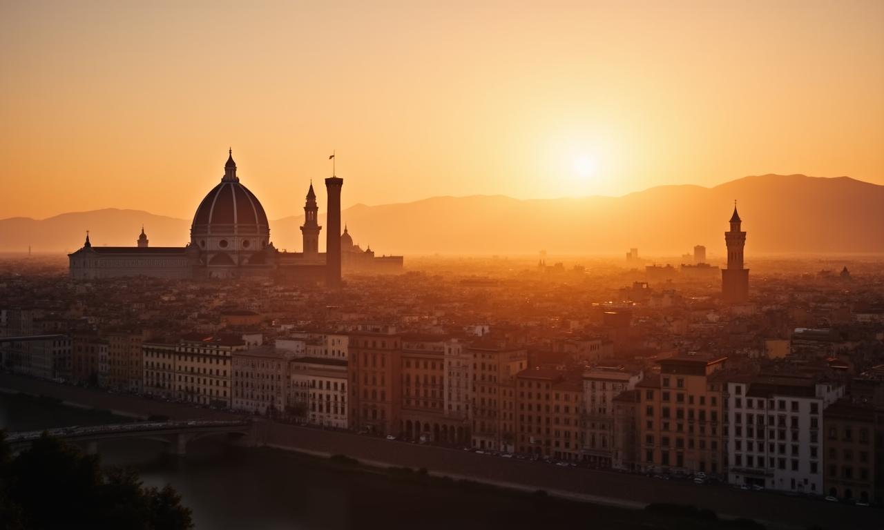 Vista panoramica di Firenze medievale al tramonto